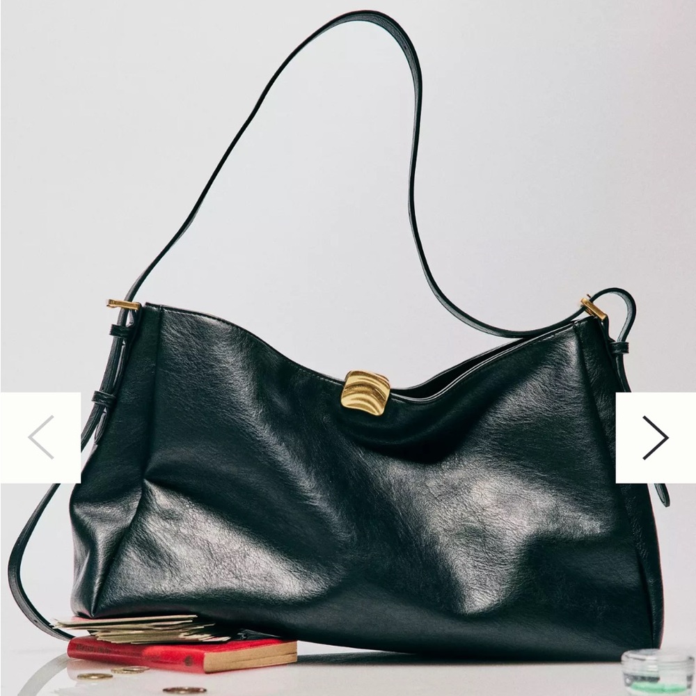 Foldover Slouchy Buckle Shoulder Bag- black